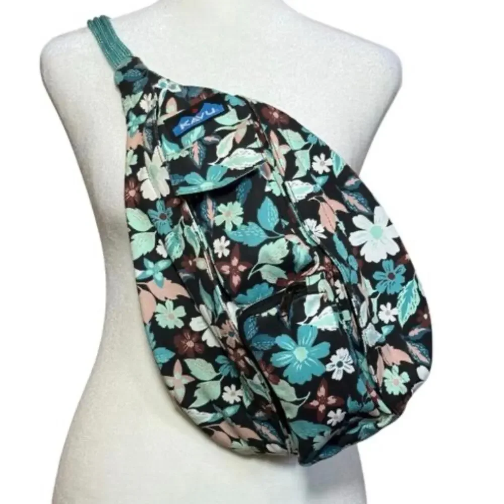 Kavu Original Rope Bag New Blossom Floral Sling Pack Canvas Backpack